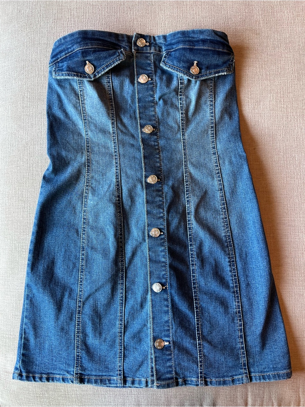 Love Tree Blue Denim Strapless Button-Front Dress